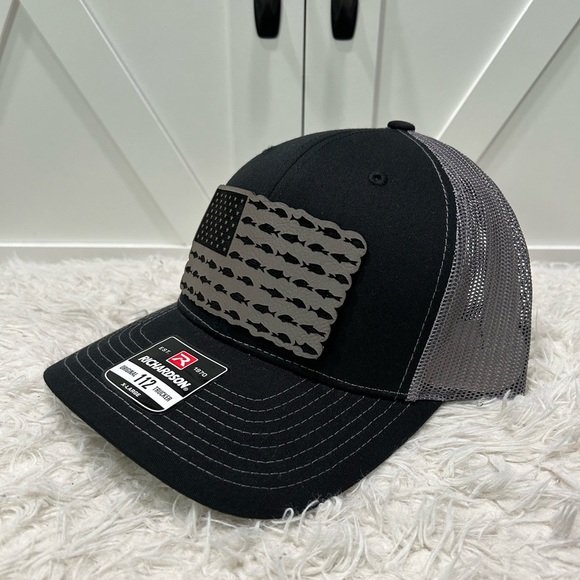 Laser engraved American flag fish. Richardson 112 trucker hat. - Picture 1 of 2